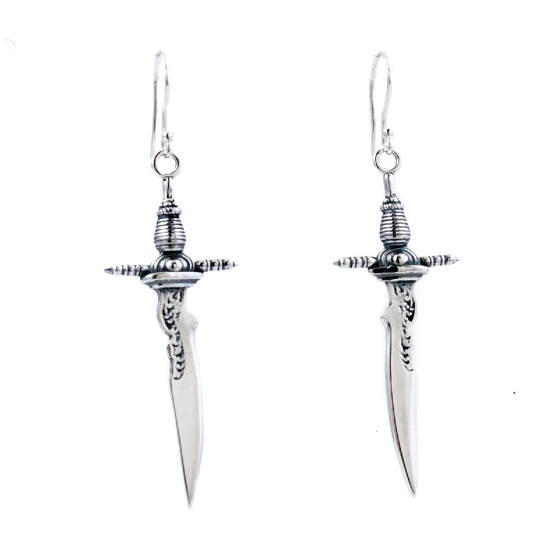 Lightweight hoop earrings for comfortable and all-day wear-Silver "Cutlass" Sword Earrings