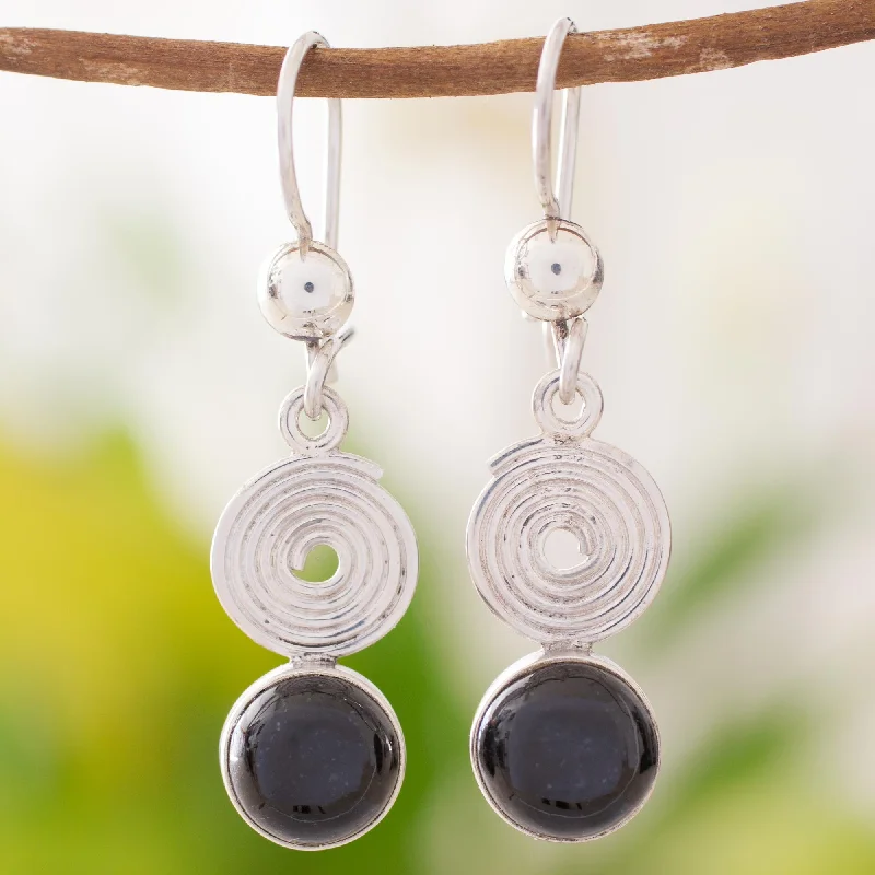 Best hoop earrings with gemstone accents for a colorful and elegant appearance-Spiral of Life Black Jade Dangle Earrings from Guatemala