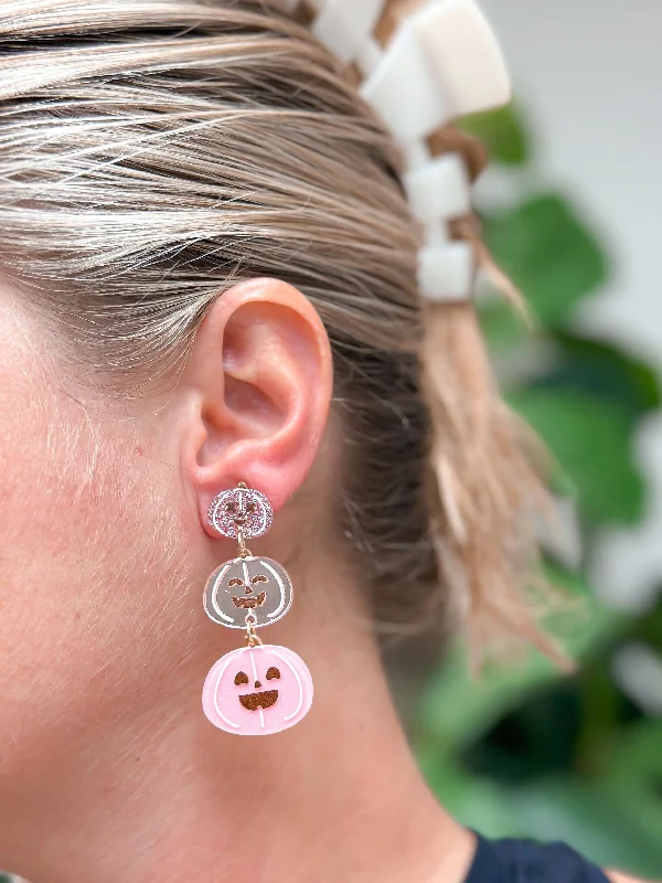 Best hoop earrings with geometric cuts for a sharp, modern appeal-Stacked Pumpkin Dangle Earrings - Pink