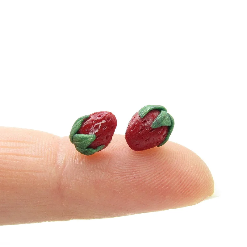 Best hoop earrings with cubic zirconia for a budget-friendly, dazzling look-Strawberry Earrings Polymer Clay Miniature Strawberries on Posts