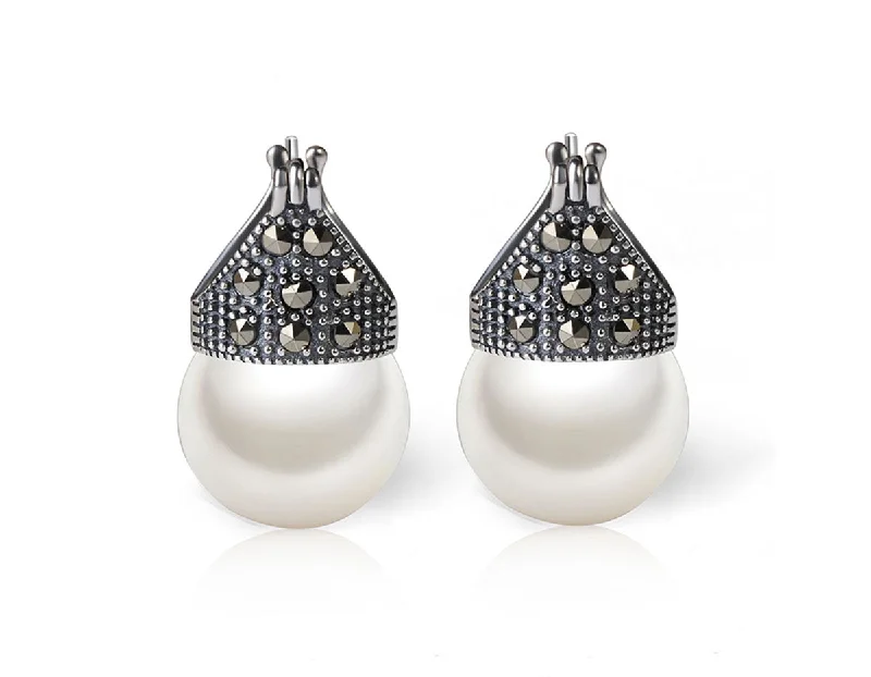 Hoop earrings with polished silver finish for a shiny, modern appeal-Studded Pearl Earring