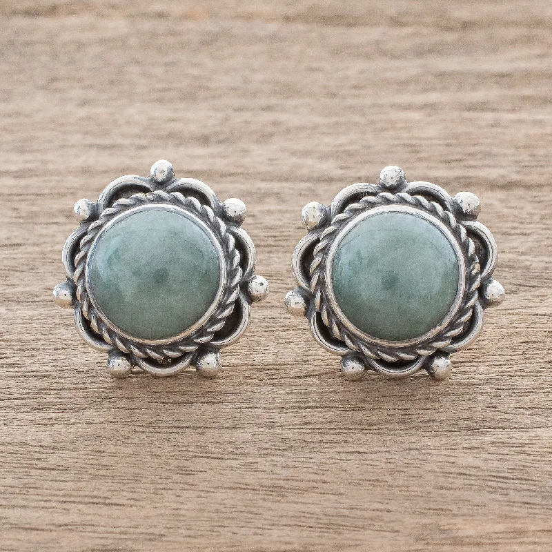 Best hoop earrings with vintage coins for a retro, antique-inspired style-Sunrise in Antigua Green Jade Button Earrings Crafted in Guatemala