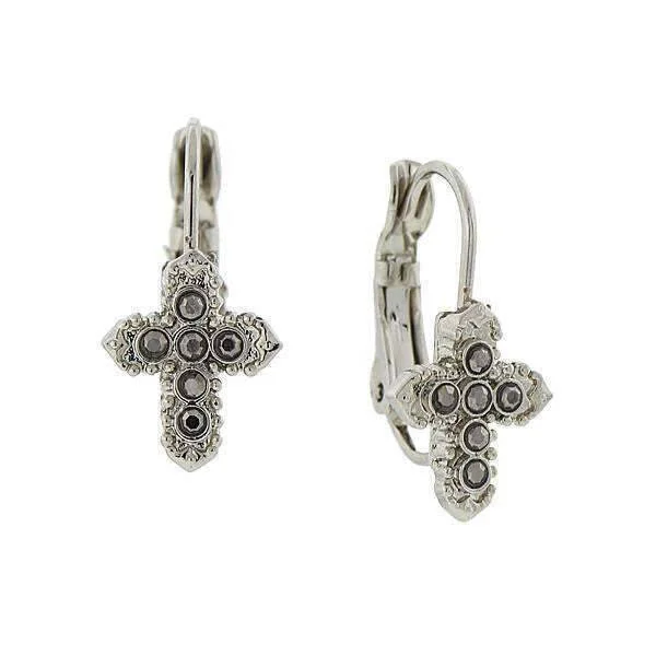 Hoop earrings with diamond-cut surfaces for added sparkle and shine-Symbols Of Faith Hematite Crystal Petite Cross Earrings