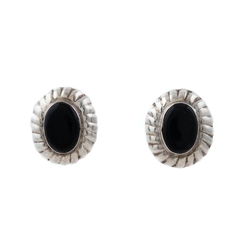 Best hoop earrings with matte finish for a sophisticated, understated design-Taxco Onyx Sterling Silver Earrings