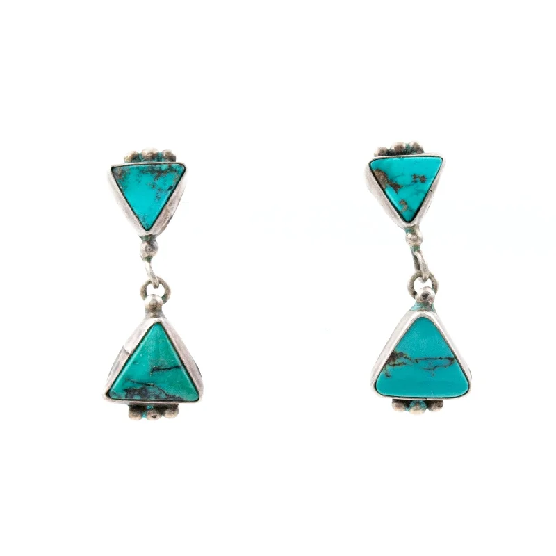 Best hoop earrings with textured silver for a rustic and organic finish-Triangle Cut Turquoise Navajo Earrings