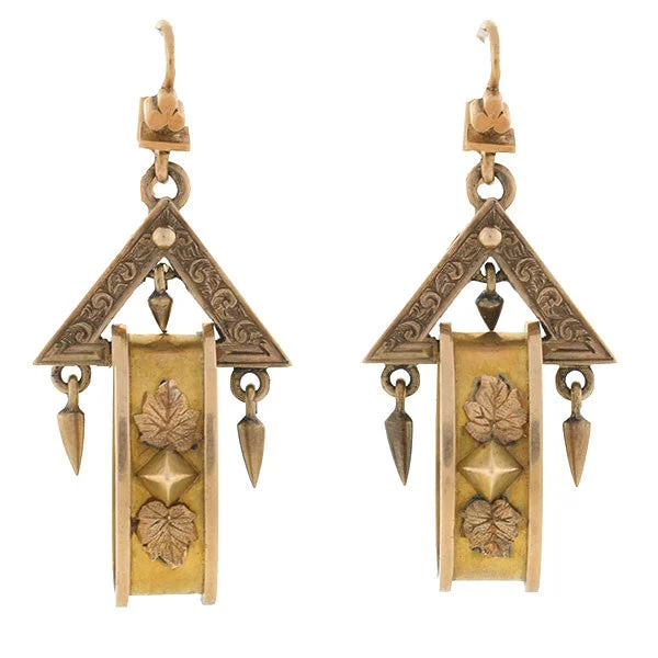 Best hoop earrings with tribal designs for a cultural and exotic aesthetic-Victorian 15kt Gold Dangling Triangle & Hoop Earrings