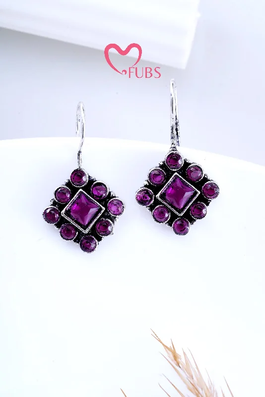 Best hoop earrings with asymmetrical designs for a fashion-forward, avant-garde look-Violet Gleam Square Stone Studded Earrings