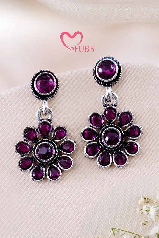 Stylish hoop earrings with diamond accents for an elegant and sparkling effect-Violet Kundan Flowered Elegance Earrings