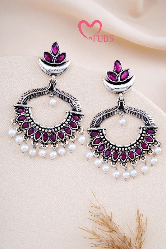 Hoop earrings with intricate designs for a unique and artistic appearance-Violet Oxidized Garba Charm Chandbalis Earrings