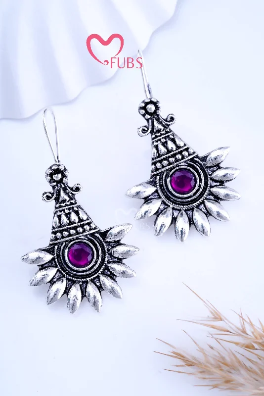 Hoop earrings with leather accents for a sleek and bold combination-Violet Oxidized Twilight Cone Charms Earrings