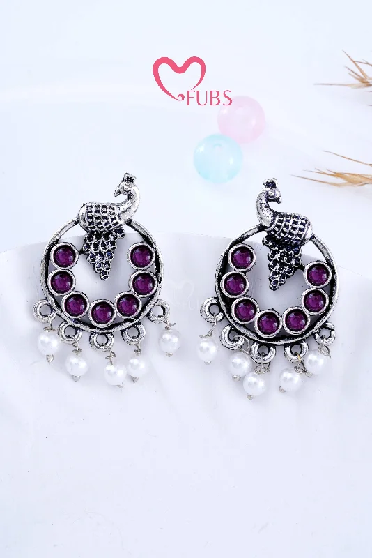 Best hoop earrings with geometric hexagon shapes for a modern, angular look-Violet Peacock Stone Radiance Earrings