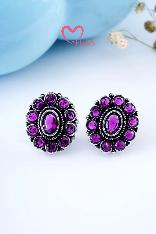 Hoop earrings with open designs for a modern, lighthearted vibe-Violet Stellar Studded Ovals Earrings