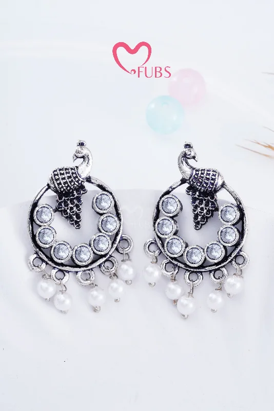 Hoop earrings with crescent moon shapes for a celestial and mystical appearance-White Peacock Stone Radiance Earrings