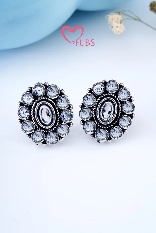 Best hoop earrings with Swarovski crystals for added sparkle and luxury-White Stellar Studded Ovals Earrings