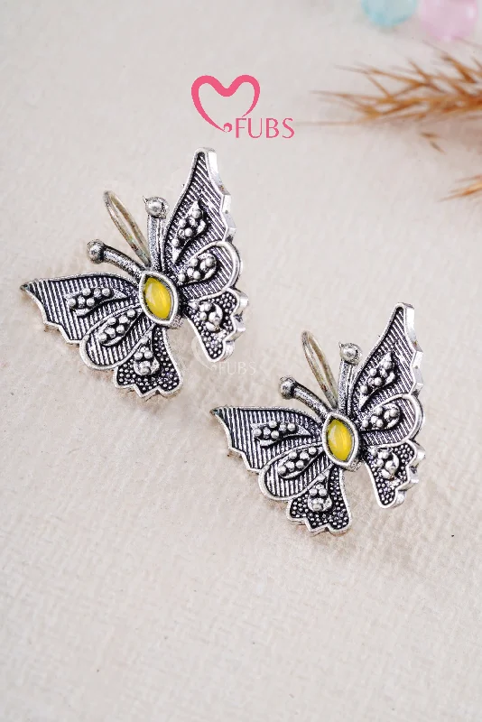 Best hoop earrings with sterling silver for an affordable and chic design-Yellow Fluttered Grace  Butterfly Earrings