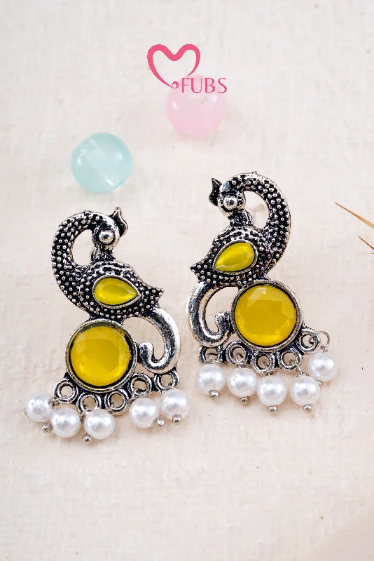 Best hoop earrings with geometric cuts for a sharp, modern appeal-Yellow Jewel of the Peacock