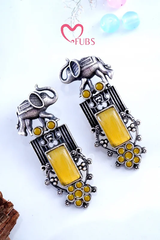 Best hoop earrings with vintage rhinestone embellishments for a retro-glam effect-Yellow Mystic Elephant Long Danglers Earrings