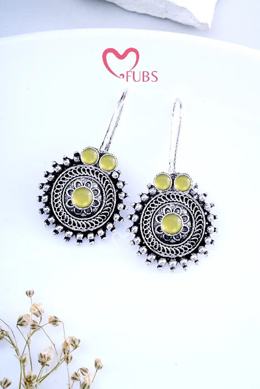 Best hoop earrings with snake chain details for a sleek and modern touch-Yellow Oxidized Moonlit Round Hooks Earrings