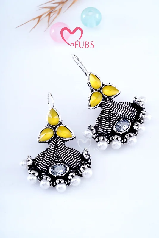 Hoop earrings with hearts for a sweet and romantic gesture-Yellow Oxidized Mystique Earrings