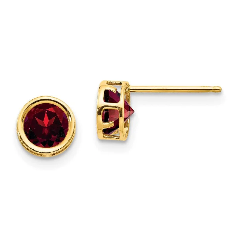 Stud Earrings with Etching -14k 5mm Bezel Garnet Stud Earrings