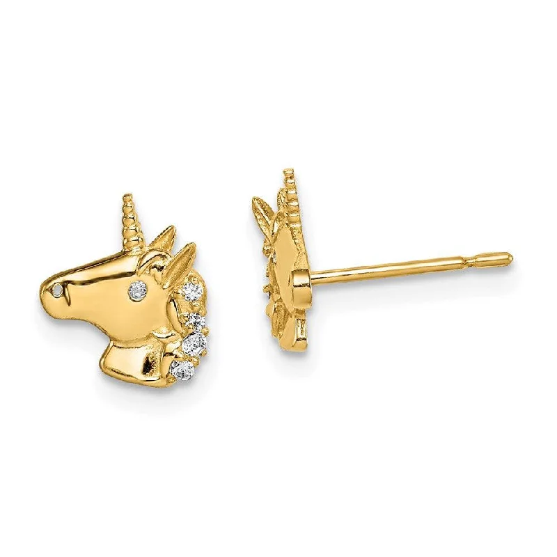 Stud Earrings with Animal Motifs -Madi K Kid's 14k  Unicorn CZ Stud Earrings