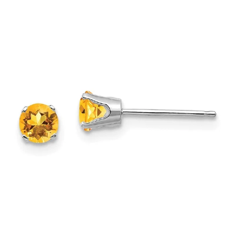 Stud Earrings for Prom Night -14k White Gold 4mm Citrine Stud Earrings