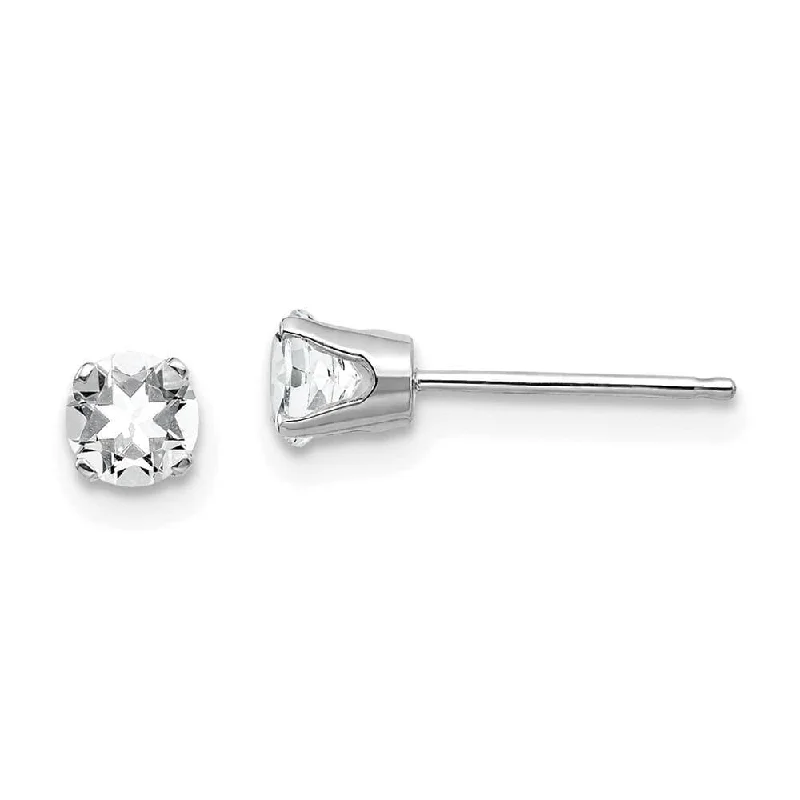 Stud Earrings for Party Look -14k White Gold 4mm White Topaz Stud Earrings