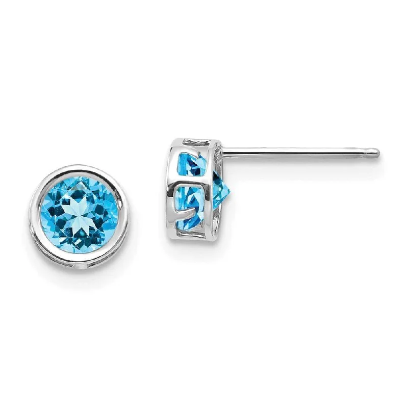 Stud Earrings with Pearls and Diamonds -14k White Gold 5mm Bezel Blue Topaz Stud Earrings