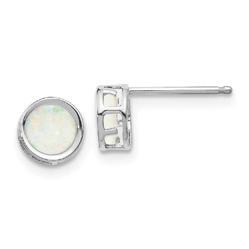 Stud Earrings with Gemstones and Beads -14k White Gold 5mm Bezel Opal Stud Earrings