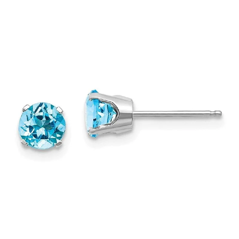 Stud Earrings with Polished Shine -14k White Gold 5mm Blue Topaz Stud Earrings