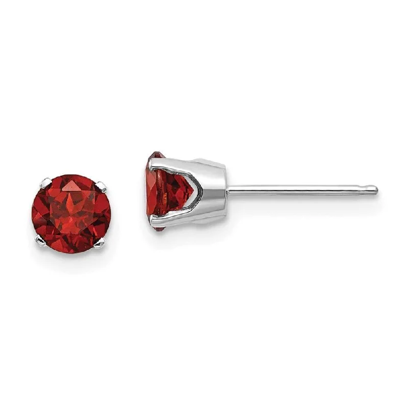 Stud Earrings with Debossed Designs -14k White Gold 5mm Garnet Stud Earrings