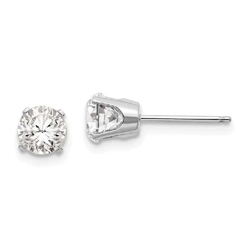 Stud Earrings with Matte Finish -14k White Gold 5mm White Topaz Stud Earrings