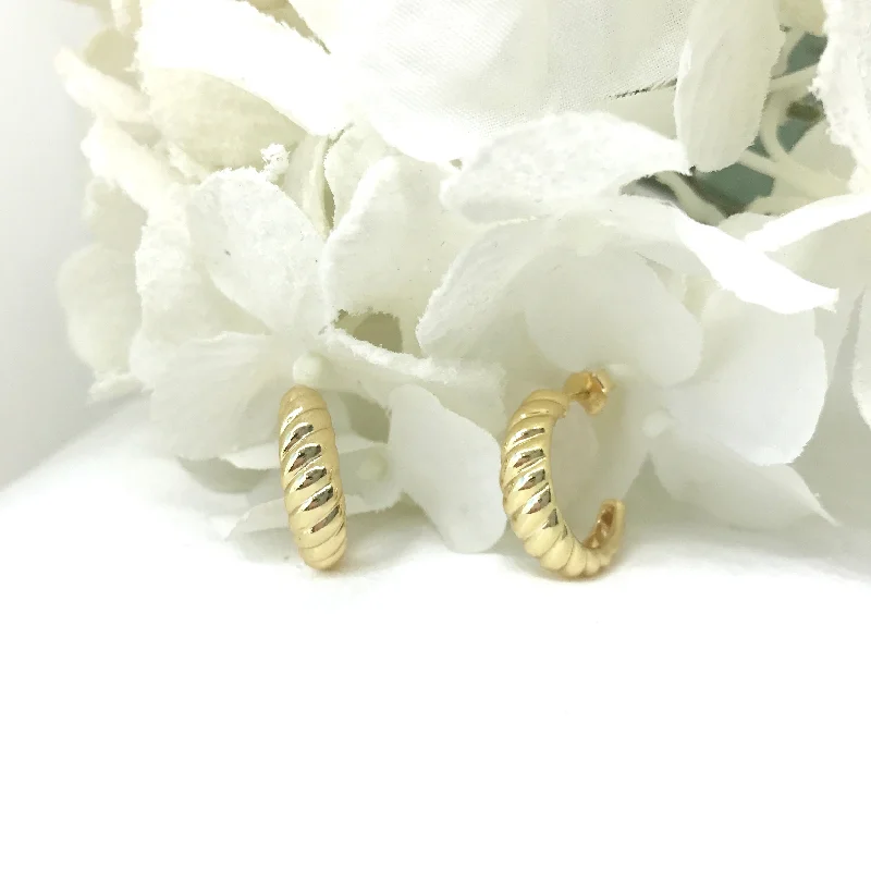 Stud Earrings with Vine Designs -18k/925 Vermeil Croissant Stud Earrings