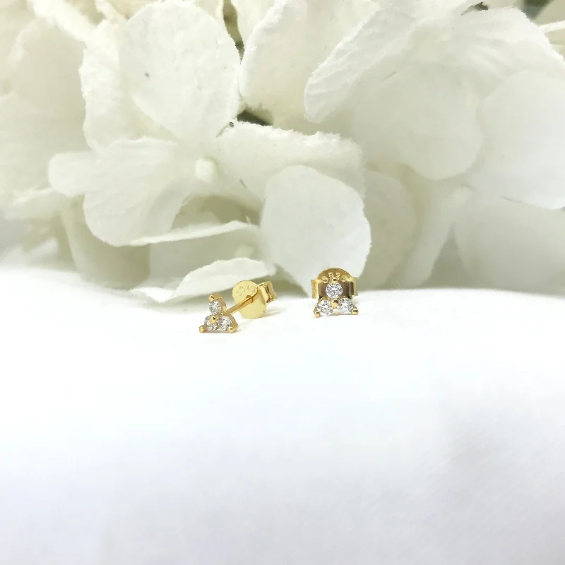 Stud Earrings with Chevron Designs -18k/925 Vermeil CZ Lotus Stud Earrings