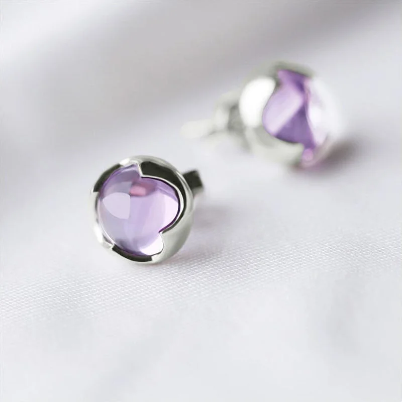 Minimalist Stud Earrings with Simplicity -Amethyst Stud Earrings in Sterling Silver Gemstone Jewelry Accessories Gifts Women