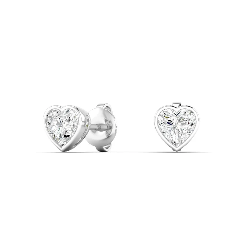 Large Stud Earrings for Statement -Heart Diamond Bezel Stud Earrings