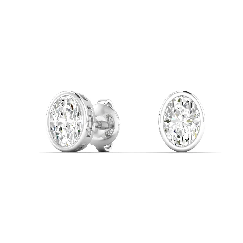 Retro Stud Earrings for Nostalgia -Oval Diamond Bezel Stud Earrings