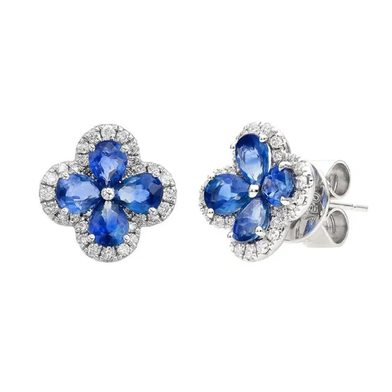 Stud Earrings with Rhinestones -Bluebell Blue Sapphire Stud Earrings