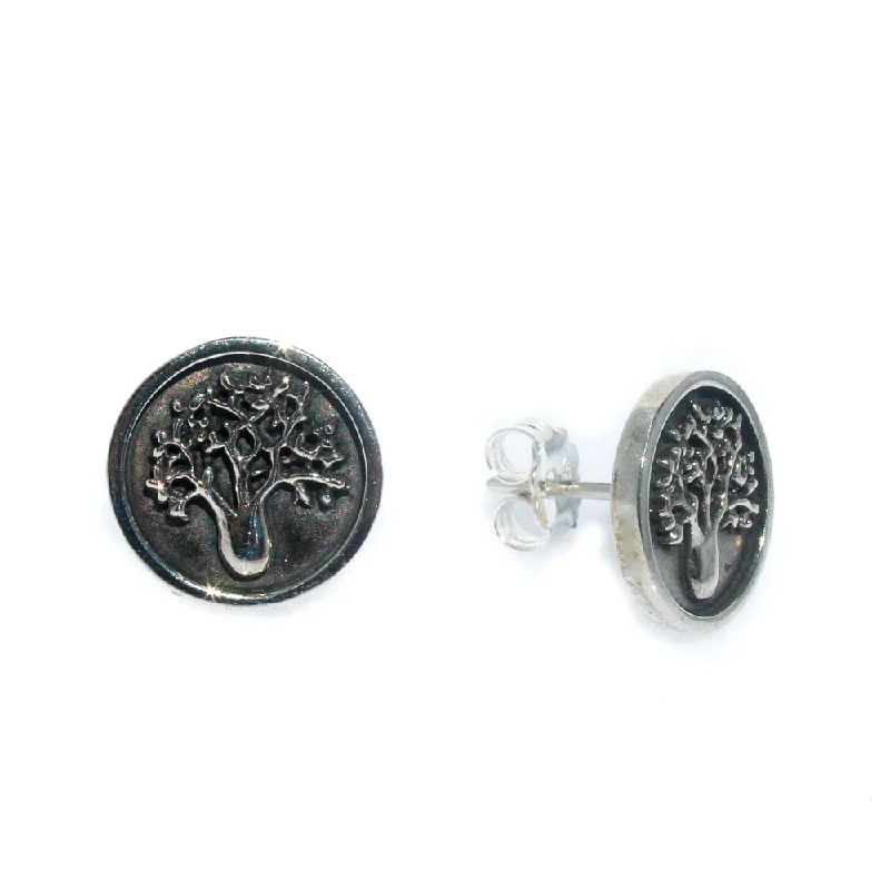 Stud Earrings with Animal Motifs -Boab Tree Silver Oxide Stud Earrings