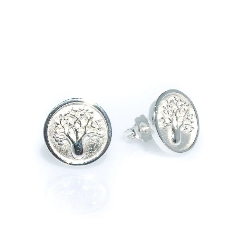 Stud Earrings with Crown Designs -Boab Tree Solid Silver Stud Earrings