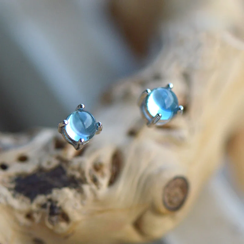 Celtic Stud Earrings with Knotwork -Blue Topaz Stud Earrings in Sterling Silver November Birthstone Handmade Jewelry women