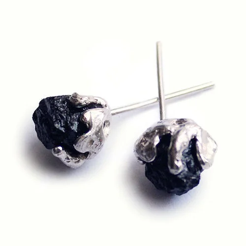 Maximalist Stud Earrings for Bling -Raw Tourmaline Stud Earrings in Silver Handmade Gemstone Jewelry Women and Men