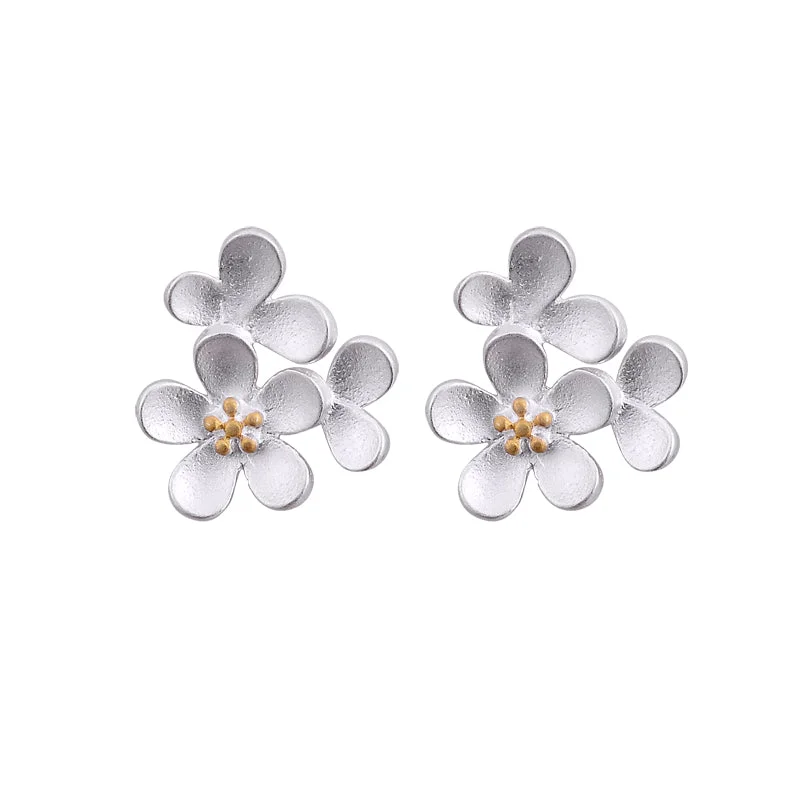 Hippie Stud Earrings with Beads -Sterling Silver Flower Stud Earrings Handmade Jewelry Gifts Accessories for Women