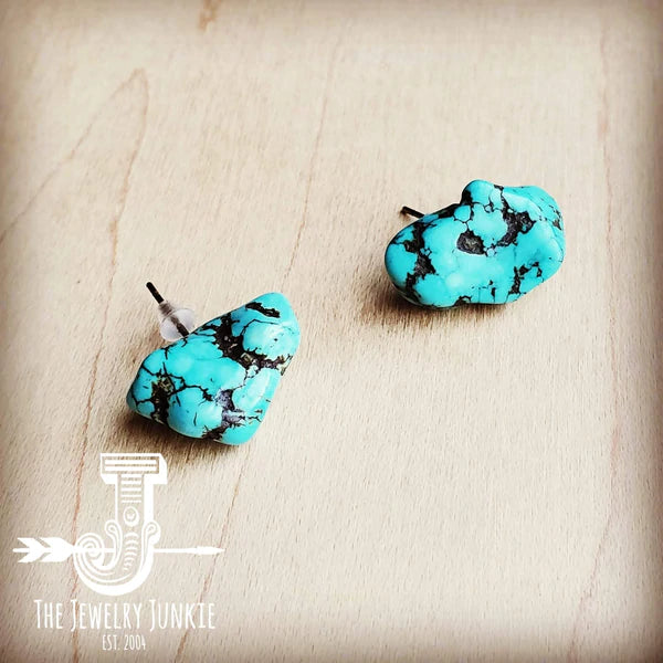 Stud Earrings with Etching -Blue Turquoise Stud Earrings*