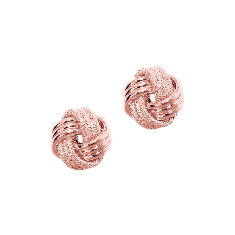 Contemporary Stud Earrings for Fashion -Curata 14k Rose Gold9mm Shiny Textured 3 Row Love Knot Stud Earrings