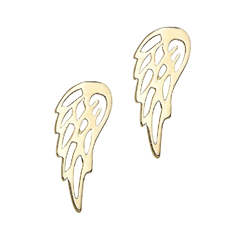 Small Stud Earrings for Delicate -Curata 14k Yellow Gold 4.4x10.5mm Guardian Angel Wing Stud Earrings