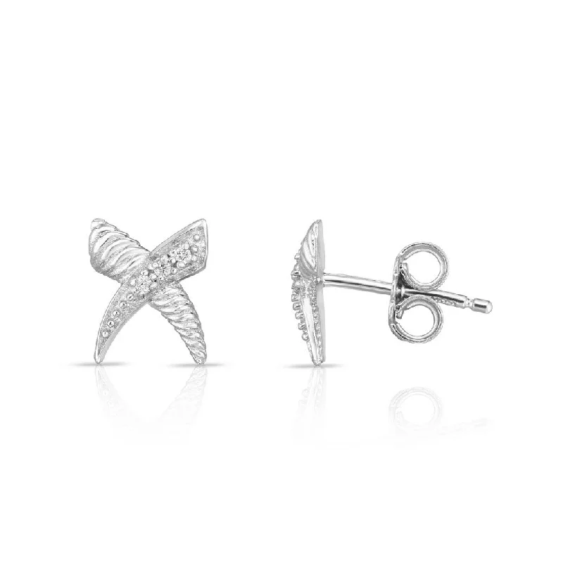 Stud Earrings for Evening Gown -Curata 925 Sterling Silver White Textured X Stud Earrings