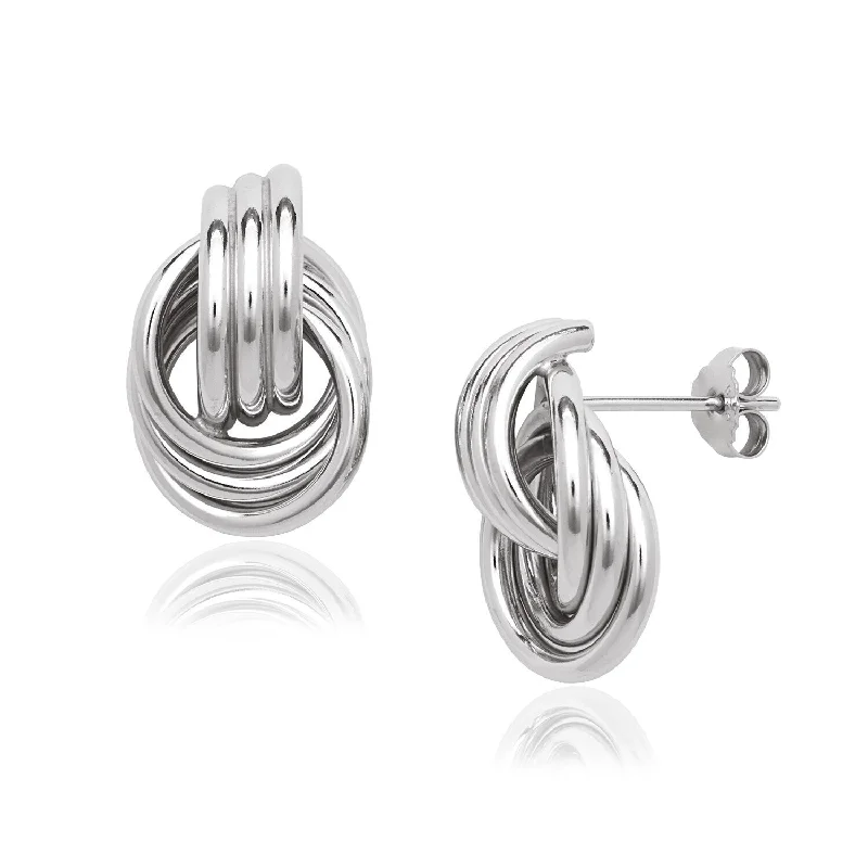 Large Stud Earrings for Statement -Curata Sterling Silver 15mm Ribbed Doorknocker Post Stud Earrings - White