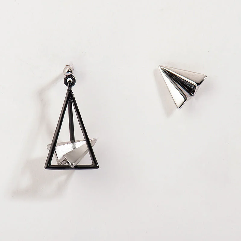 Screw Back Stud Earrings for Security -Cute Ladies Silver Paper Airplane Stud Earrings For Women