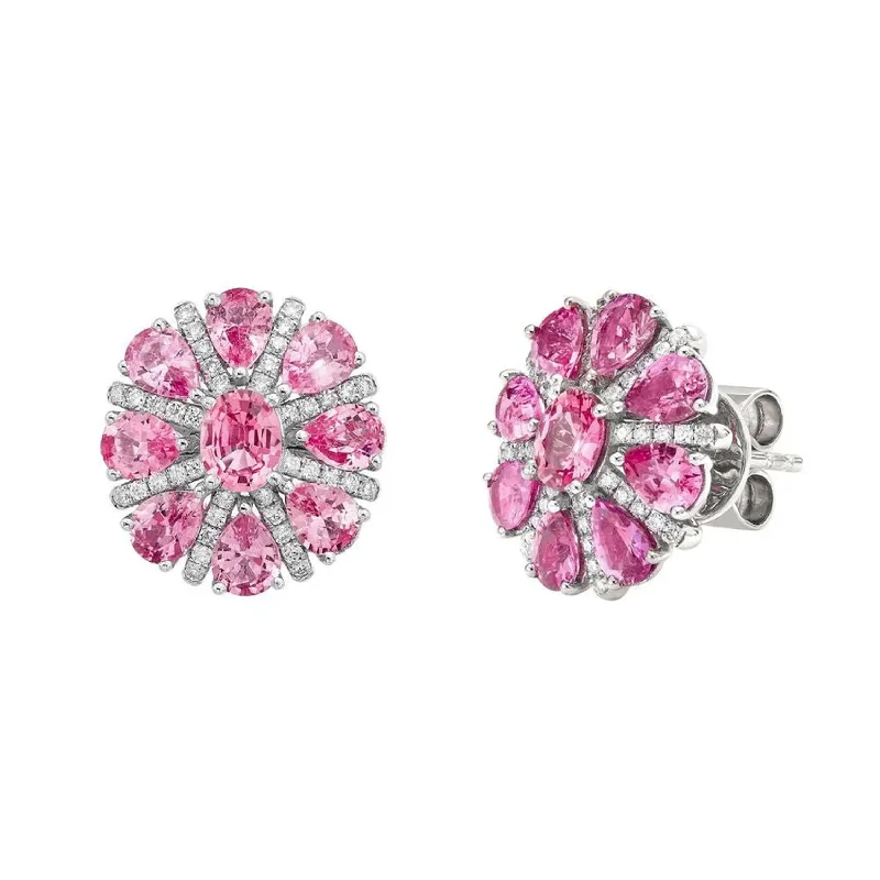 Stud Earrings with Wave Designs -Dahlia Pink Sapphire Stud Earrings